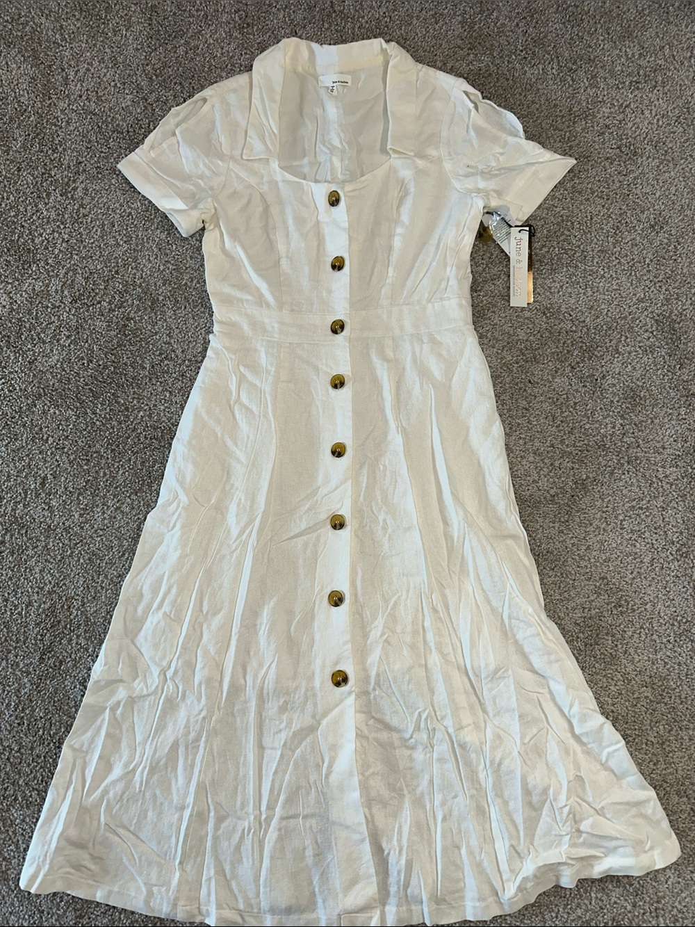 june & hudson White Button-Front Midi Dress with Collar